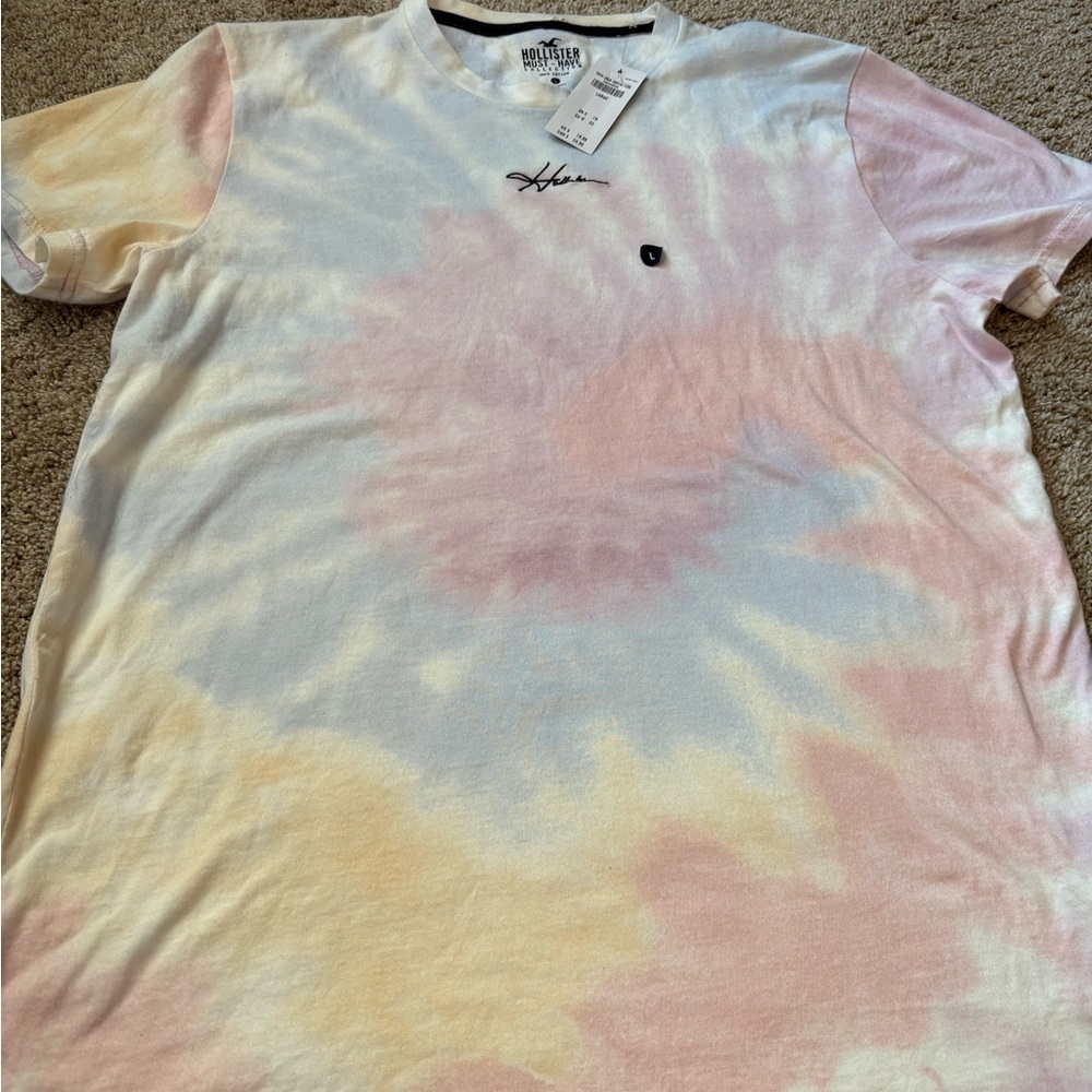 Hollister White and Pink Tie-Dye Tee